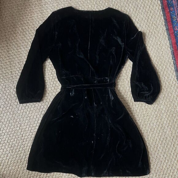 J. Crew Black Velvet True Wrap Dress Size 12 Long Slight Balloon Sleeve Witchy * - Picture 2 of 11
